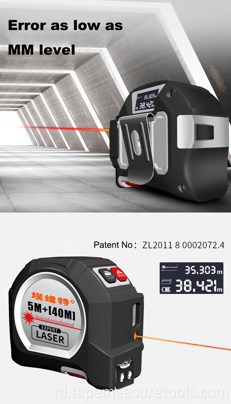 Goede kwaliteit Infrarood laser afstand 40 m/50 m/60 m laser meetlint afstandsmeter met CE, FCC, REACH certificering